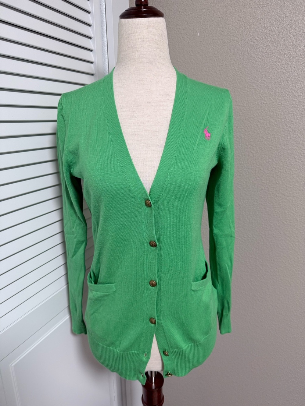 Ralph Lauren Green V-Neck Button Cardigan Sweater GIRLS XL EUC